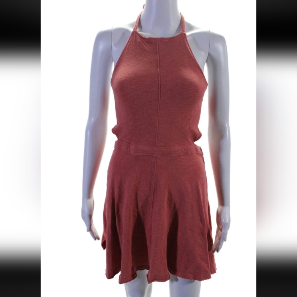 FP Beach Womens Halter Neck Sleeveless A Line Dress Pink Cotton Size Small
